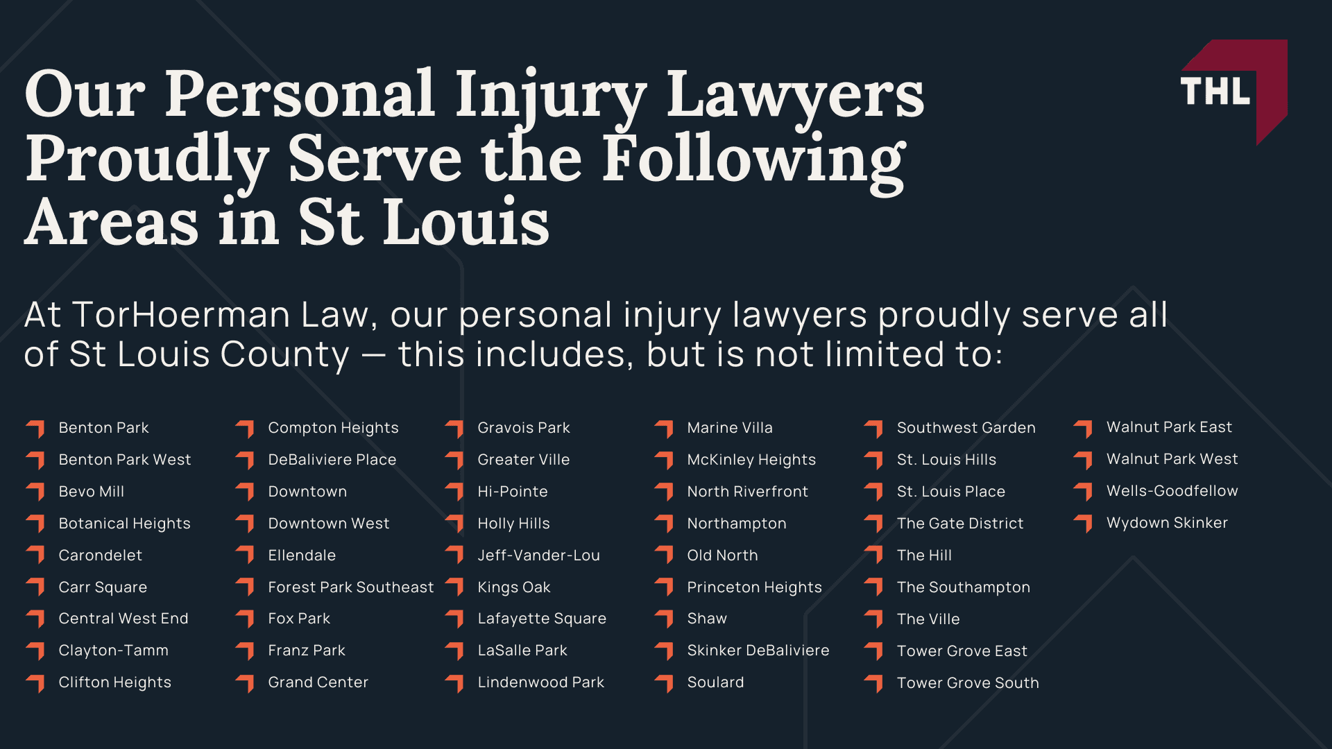 Our Personal Injury Lawyers Proudly Serve the Following Areas in St Louis