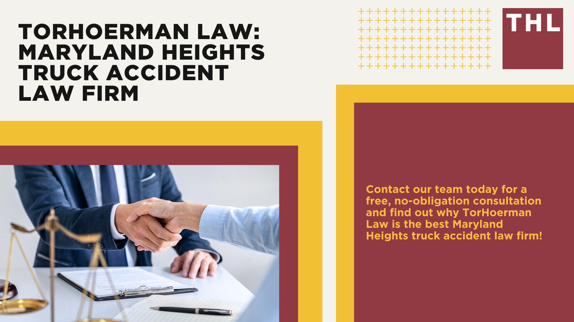 Maryland Heights Truck Accident Lawyer; Truck Accident Lawsuits in Maryland Heights, MO; Maryland Heights Truck Accident Statistics; About Maryland Heights, Missouri; Top 5 Causes of Truck Crashes in Maryland Heights, MO; Am I Eligible for a Maryland Heights Truck Accident Lawsuit; TORHOERMAN LAW Maryland Heights Truck Accident Law Firm