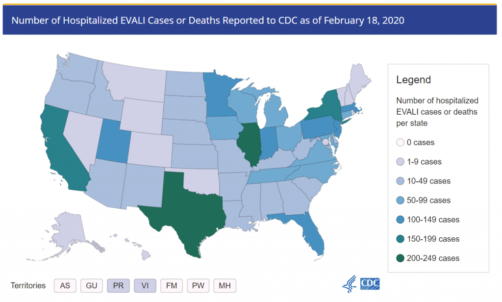 Map of EVLAI cases 2011 to 2018