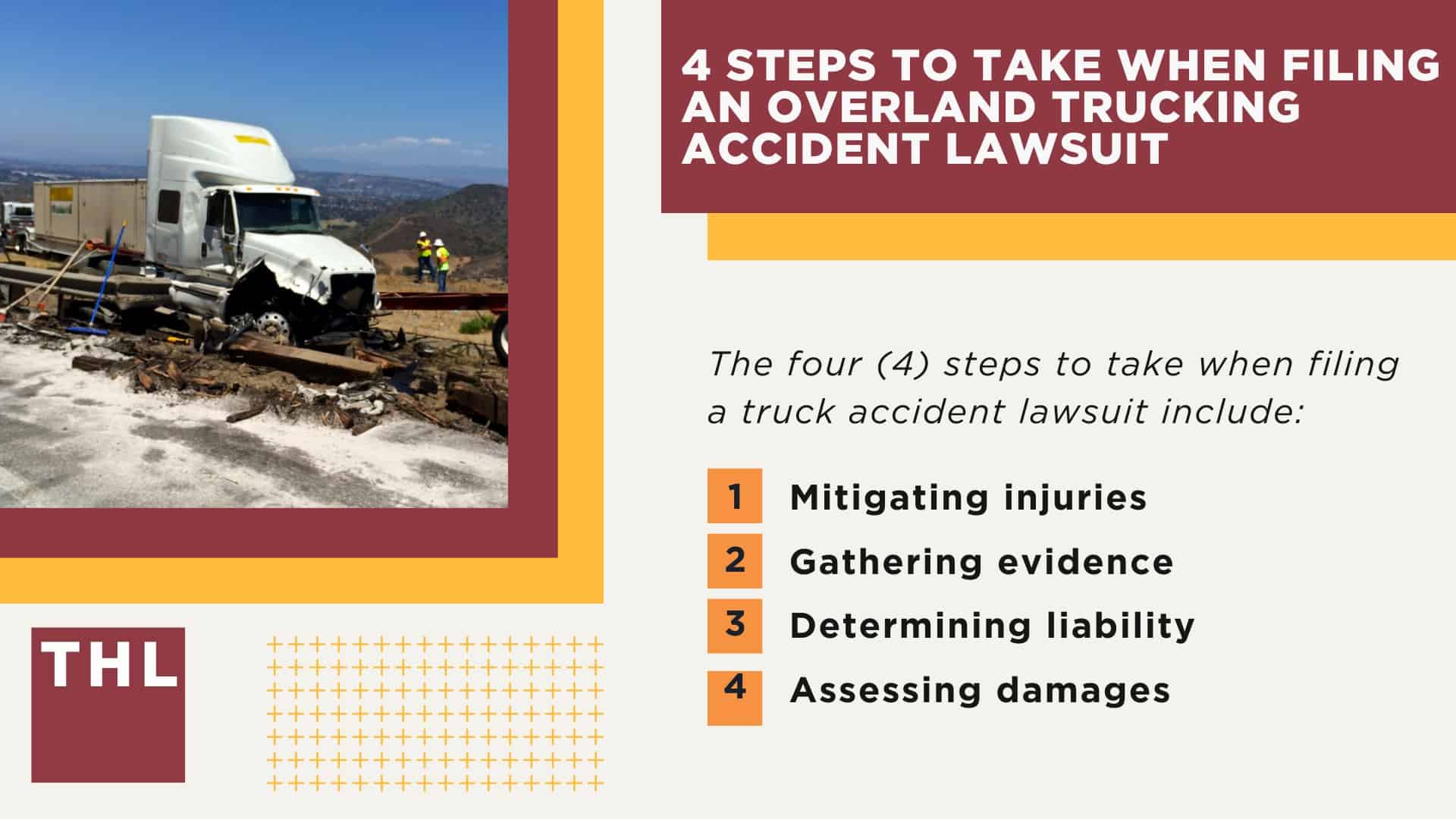 The #1 Overland Truck Accident Lawyer; Overland Truck Accident Lawyer; 6 Questions to Ask When Hiring an Overland Truck Accident Lawyer; Commercial Truck Accidents in Overland, Missouri (MO); Truck Accident Facts & Statistics; Overland Commercial Trucking Rules & Safety Regulations for Truck Drivers; The 8 Most Common Causes of Truck Accidents in Overland (MO); 4 Steps to Take When Filing an Overland Trucking Accident Lawsuit