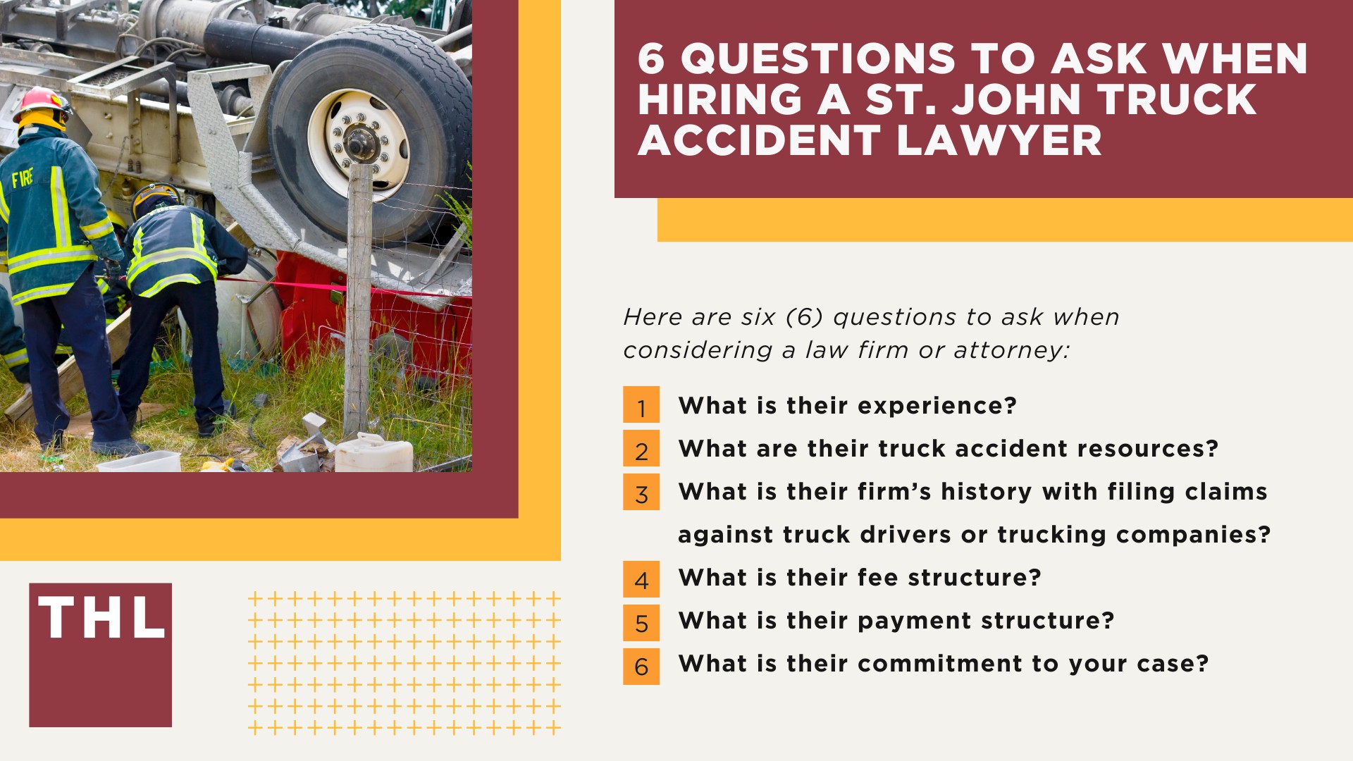 The #1 St. John Personal Injury Lawyer; What Are the Benefits of Hiring a Personal Injury Lawyer in St. John; What Are the Steps for Filing a St. John Personal Injury Lawsuit; What Is a St. John Personal Injury Lawyer’s Role; What Types of Personal Injury Cases Do You Accept; TORHOERMAN LAW The #1 St. John Personal Injury Law Firm; The #1 St. John Truck Accident Lawyer; St. John Truck Accident Lawyer; 6 Questions to Ask When Hiring a St. John Truck Accident Lawyer