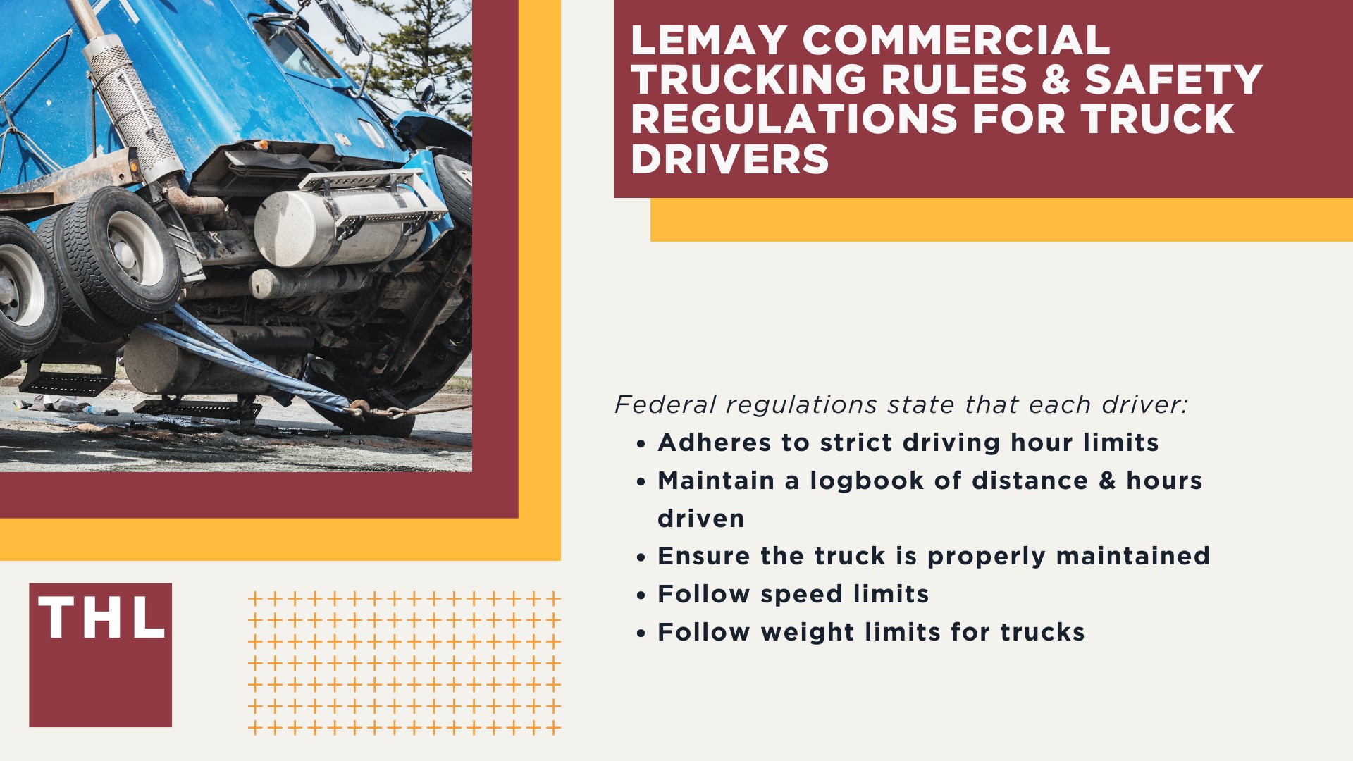 The #1 Lemay Truck Accident Lawyer; Lemay Truck Accident Lawyer; 6 Questions to Ask When Hiring a Lemay Truck Accident Lawyer; Commercial Truck Accidents in Lemay, Missouri (MO); Truck Accident Facts & Statistics; Lemay Commercial Trucking Rules & Safety Regulations for Truck Drivers