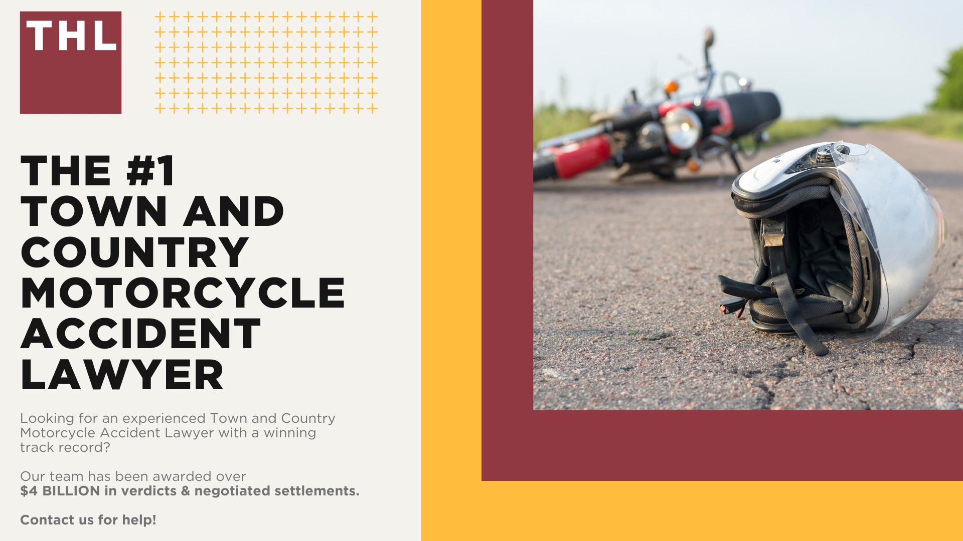 The #1 Town and Country Motorcycle Accident Lawyer; Town and Country Motorcycle Accident Statistics; Town and Country Motorcycle Laws; Missouri Motorcycle Helmet Laws; Common Causes of Motorcycle Accidents in Town and Country; What Is An At-Fault State; Common Motorcycle Injuries; Benefits Of Motorcycle Injury Lawyer; How Long Do I Have To File A Lawsuit; Determine Fault In A Motorcycle Accident; How much is my accident worth; TORHOERMAN LAW The #1 Town and Country Motorcycle Accident Lawyer