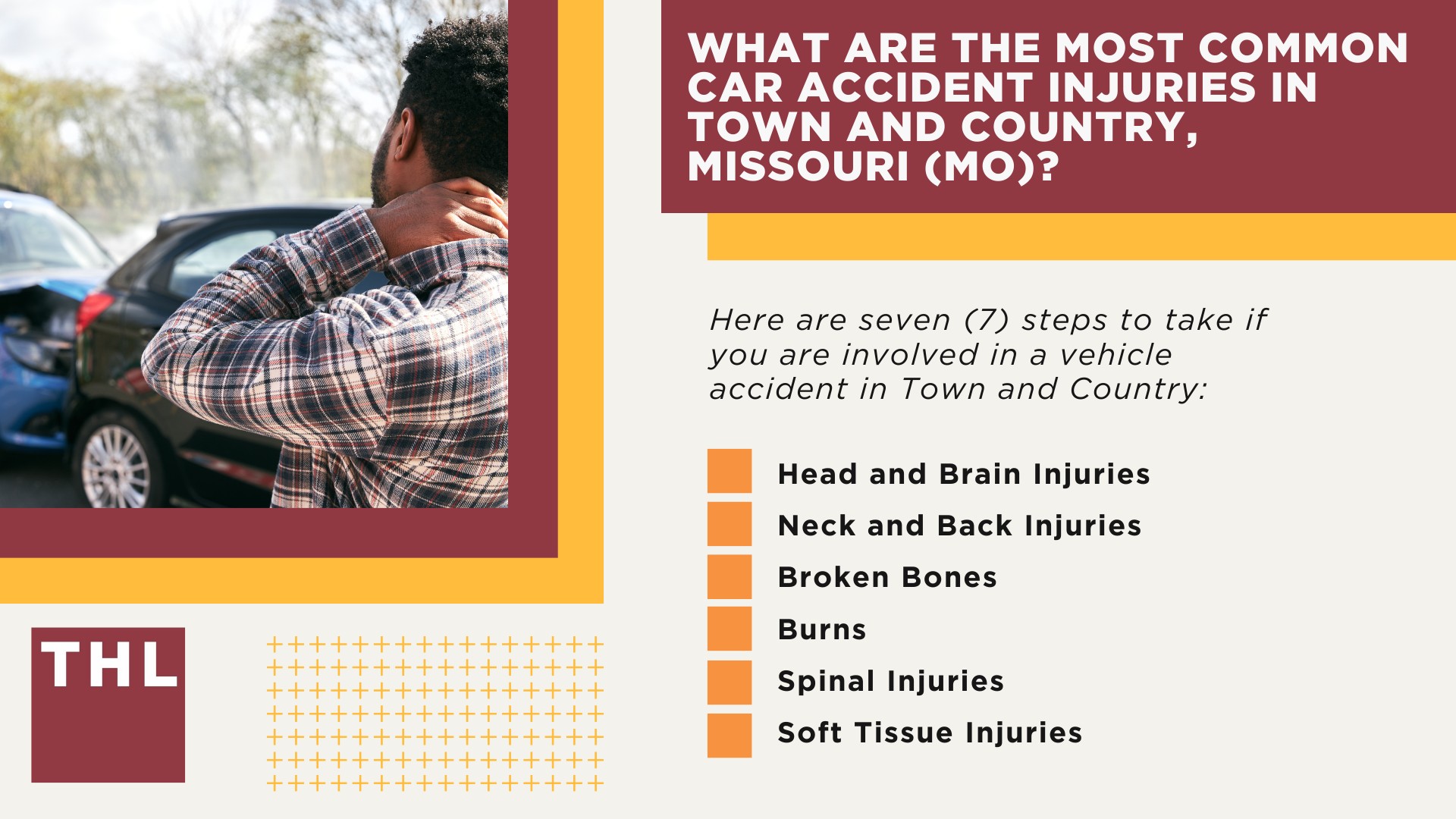 The #1 Town and Country Car Accident Lawyer; Involved in a Car Accident in Town and Country, MO; Town and Country Car Accident Statistics; What to Do After a Car Accident in Town and Country; What Are the Most Common Causes of Car Accidents in Town and Country, MO; What Are the Most Common Car Accident Injuries in Town and Country, Missouri (MO)