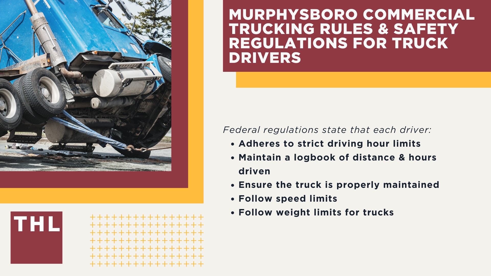 The #1 Murphysboro Truck Accident Lawyer; Murphysboro Truck Accident Lawyer; 6 Questions to Ask When Hiring a Murphysboro Truck Accident Lawyer; Commercial Truck Accidents in Murphysboro, Illinois (IL); Truck Accident Facts & Statistics; Murphysboro Commercial Trucking Rules & Safety Regulations for Truck Drivers