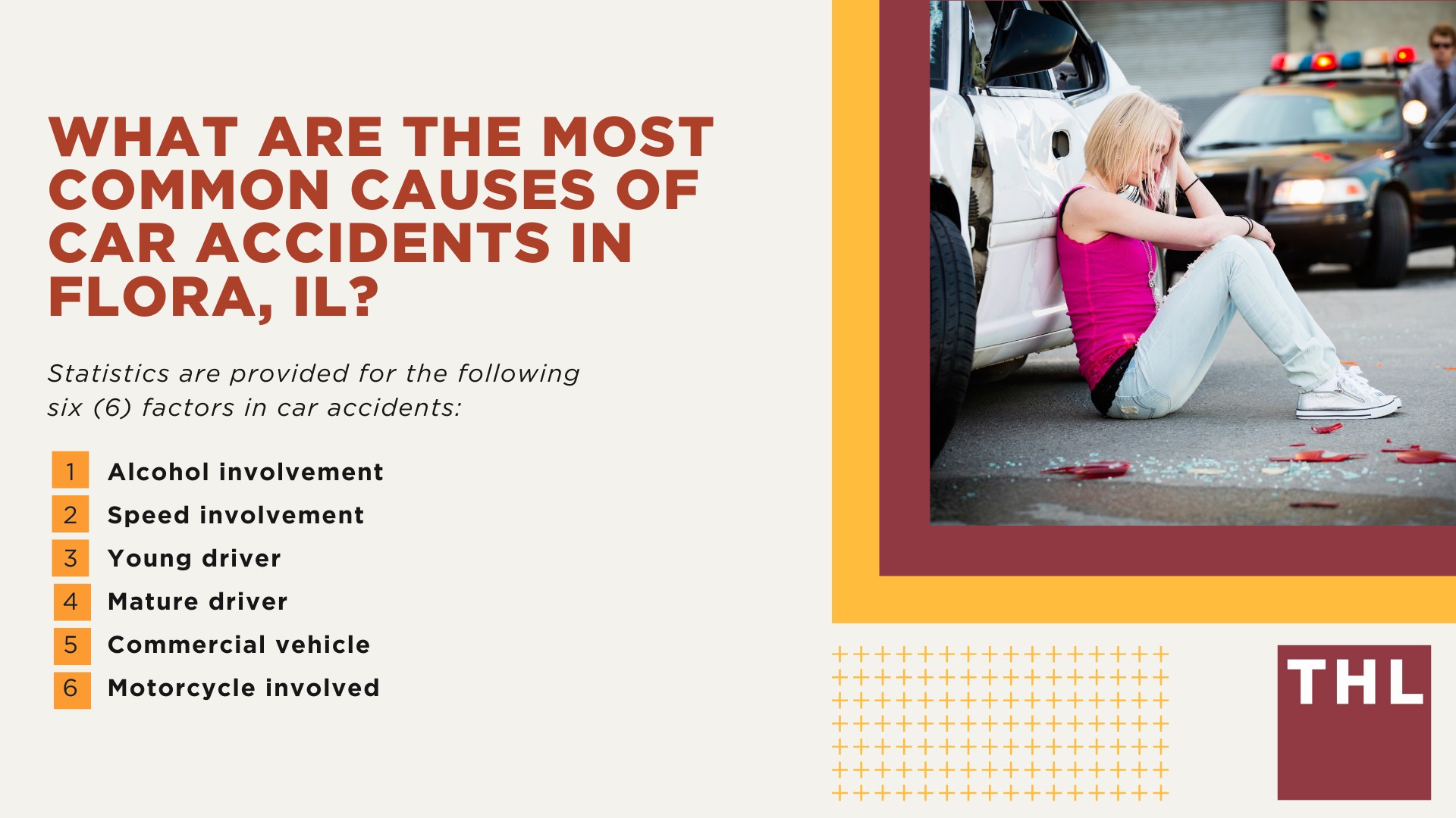 The #1 Flora Car Accident Lawyer; Involved in a Car Accident in Flora, IL; Flora Car Accident Statistics; What to Do After a Car Accident in Flora; What Are the Most Common Causes of Car Accidents in Flora, IL; What Are the Most Common Causes of Car Accidents in Flora, IL