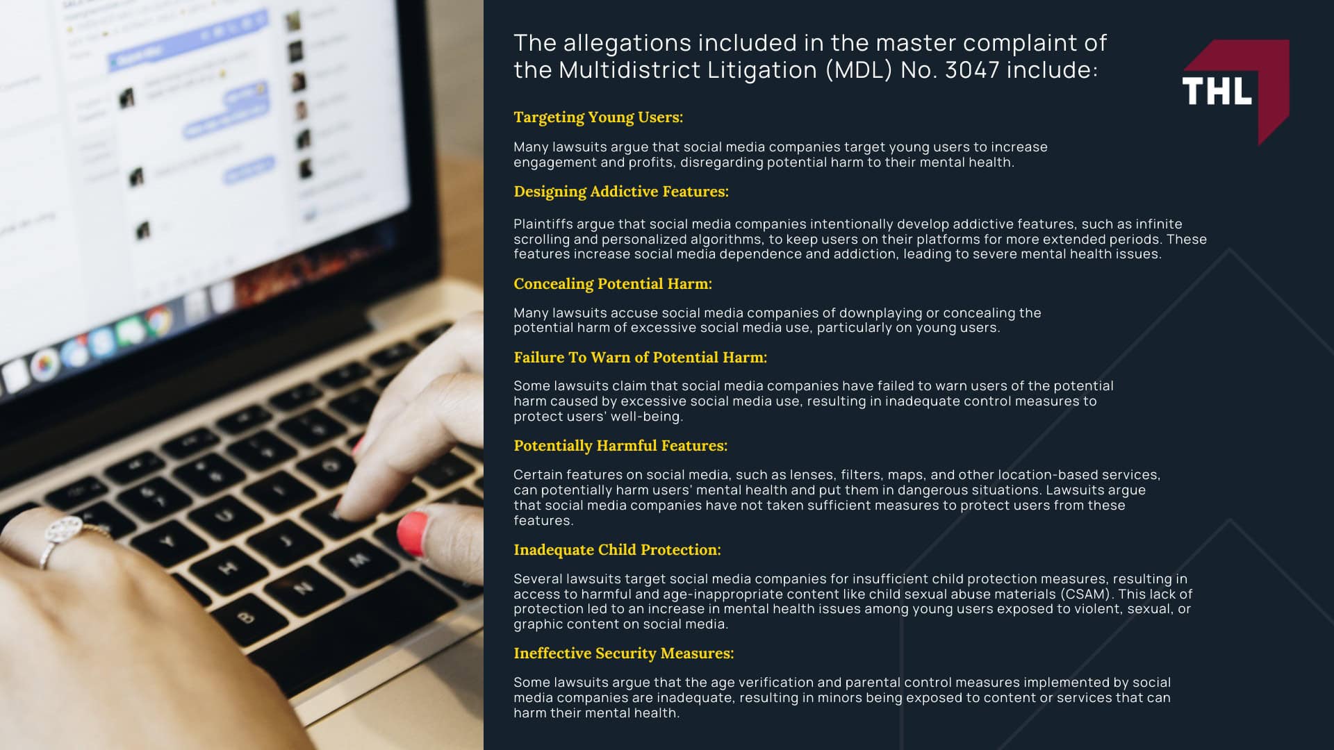 Social Media Addiction Lawsuits - Overview of Social Media Addiction Lawsuits - torhoerman law; Social Media Addiction Lawsuits - Senate Hearing on Social Media Platforms (January 2024) - torhoerman law; Social Media Addiction Lawsuits - Impact of Social Media on Mental Health - torhoerman law; Social Media Addiction Lawsuits - What is the Basis for Social Media Lawsuits_ - torhoerman law; Social Media Addiction Lawsuits - Legal Arguments and Allegations - torhoerman law
