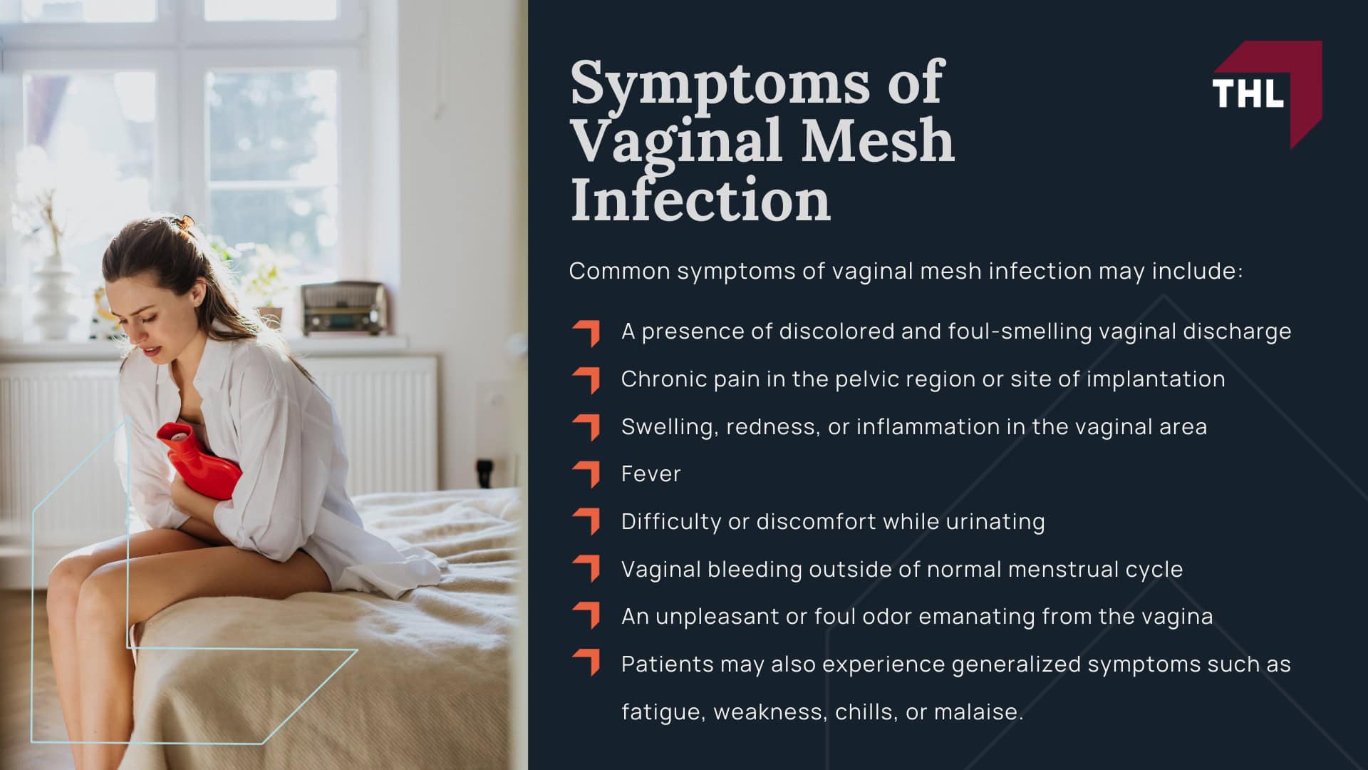 Vaginal Mesh Infection Lawsuit - What Is Vaginal Mesh - torhoerman law; Vaginal Mesh Infection Lawsuit - Pelvic Organ Prolapse (POP) - torhoerman law; Vaginal Mesh Infection Lawsuit - Stress Urinary Incontinence (SUI) - torhoerman law; Vaginal Mesh Infection Lawsuit - Understanding Vaginal Mesh Infection - torhoerman law; Vaginal Mesh Infection Lawsuit - Causes of Vaginal Mesh Complications That Lead to Infection - torhoerman law; Vaginal Mesh Infection Lawsuit - Symptoms of Vaginal Mesh Infection - torhoerman law