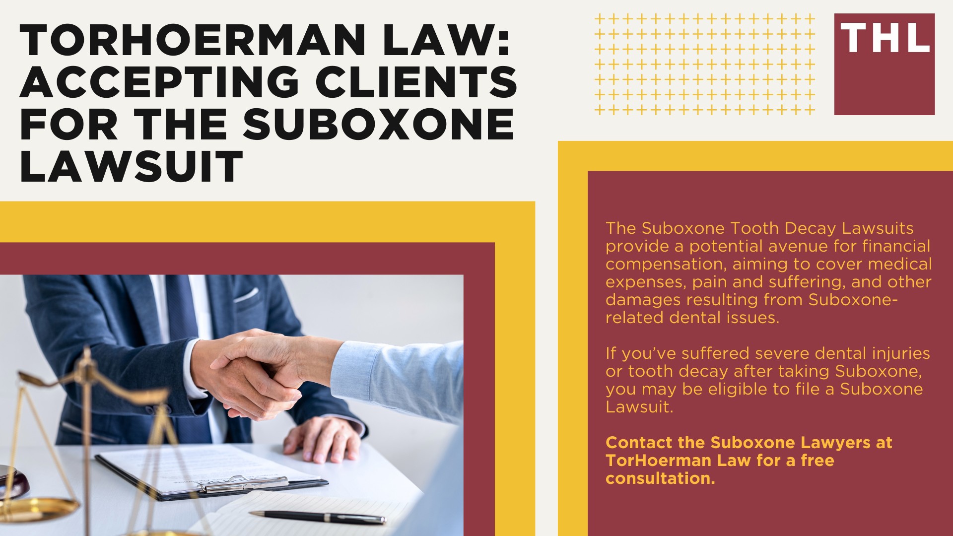 Overview of the Suboxone Lawsuits for Tooth Decay and Dental Injuries; Dental Health Issues Linked to Taking Suboxone; How Does Suboxone Use Cause Severe Tooth Decay; The Impact of Suboxone Tooth Decay on Patients; Do You Qualify to File a Suboxone Tooth Decay Lawsuit; TorHoerman Law_ Accepting Clients for the Suboxone Lawsuit