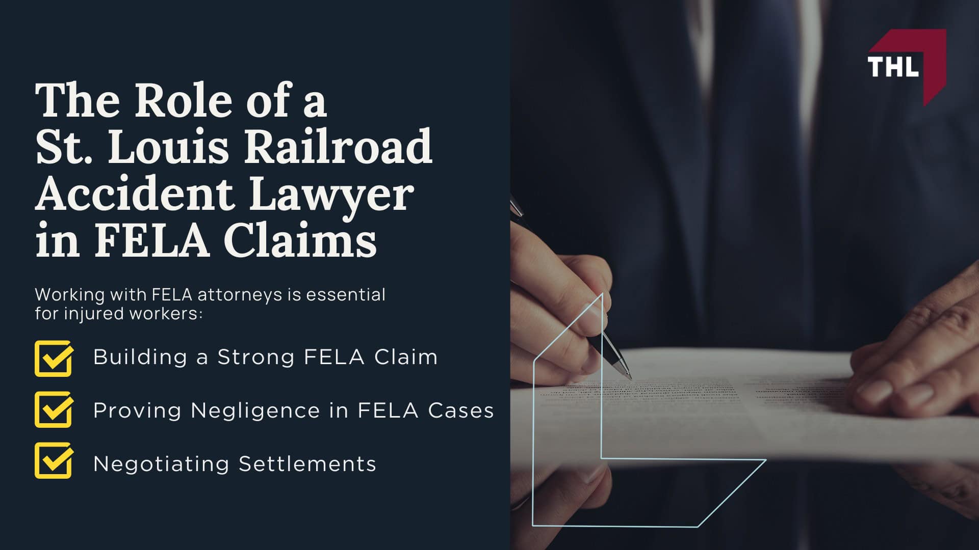 Understanding FELA_ Protection for Railroad Workers; Who Is Covered Under FELA; Types of Injuries and Accidents Covered by FELA; Common Railroad Accidents and Injuries; Proving Employer Negligence in a FELA Personal Injury Claim; The Role of a St. Louis Railroad Accident Lawyer in FELA Claims