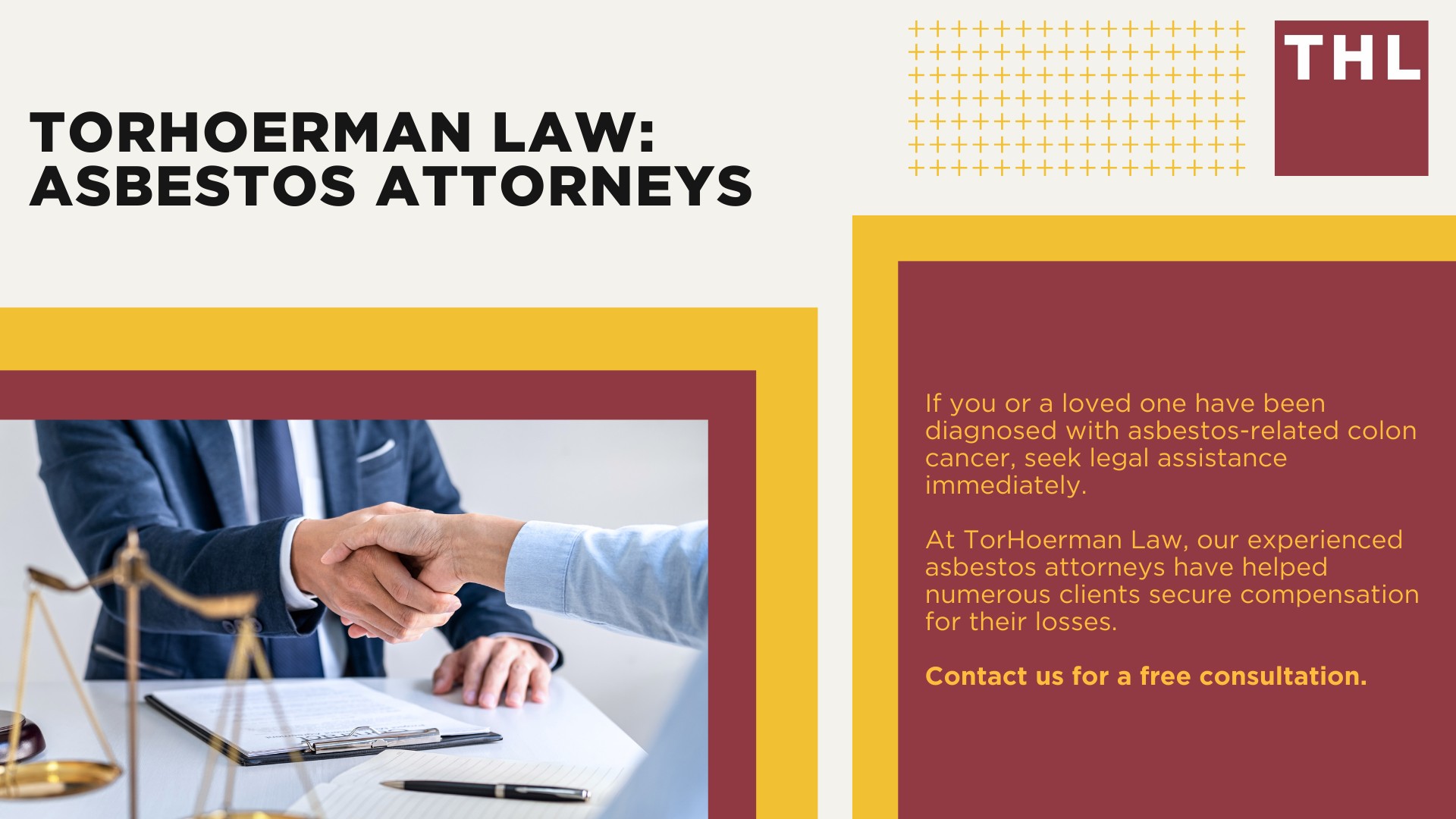 Understanding Asbestos Exposure; Asbestos and Colon Cancer; Symptoms and Diagnosis of Colon Cancer; Complications and Life Impacts of Colon Cancer; Legal Aspects of Asbestos-Related Colon Cancer; TorHoerman Law_ Asbestos Attorneys