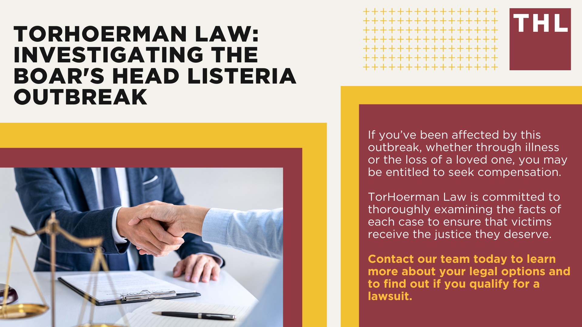 Boar's Head Deli Meat_ The Largest Listeria Outbreak in Over a Decade; Listeria Outbreak Tied to Several Deaths and Countless Infections; Symptoms of Listeria Infections; What Boar's Head Brand Deli Meats are Recalled; What Should I Do If I Ate Contaminated Boar's Head Products; Do You Qualify for a Boar's Head Lawsuit; Gathering Evidence for a Lawsuit; TorHoerman Law_ Investigating the Boar's Head Listeria Outbreak