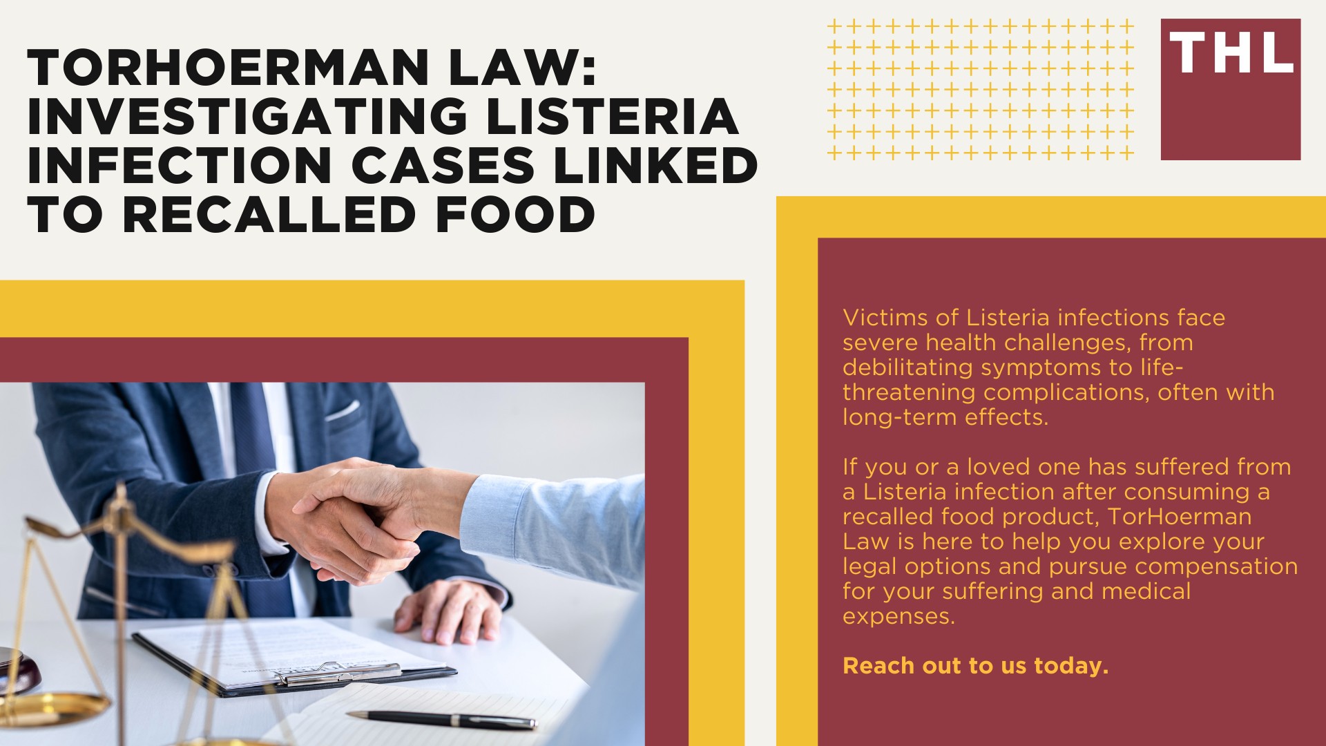 Recent Listeria Outbreaks and Food Recalls; How Do Listeria Outbreaks Happen; Listeria Infection_ Symptoms, Health Effects, Complications, & More; Symptoms of Listeriosis; Health Effects and Complications of Listeria Infection; Who is Most at Risk of Serious Complications of Listeria Infections; Listeria Infection Lawsuit_ Do You Qualify; TorHoerman Law_ Investigating Listeria Infection Cases Linked to Recalled Foods