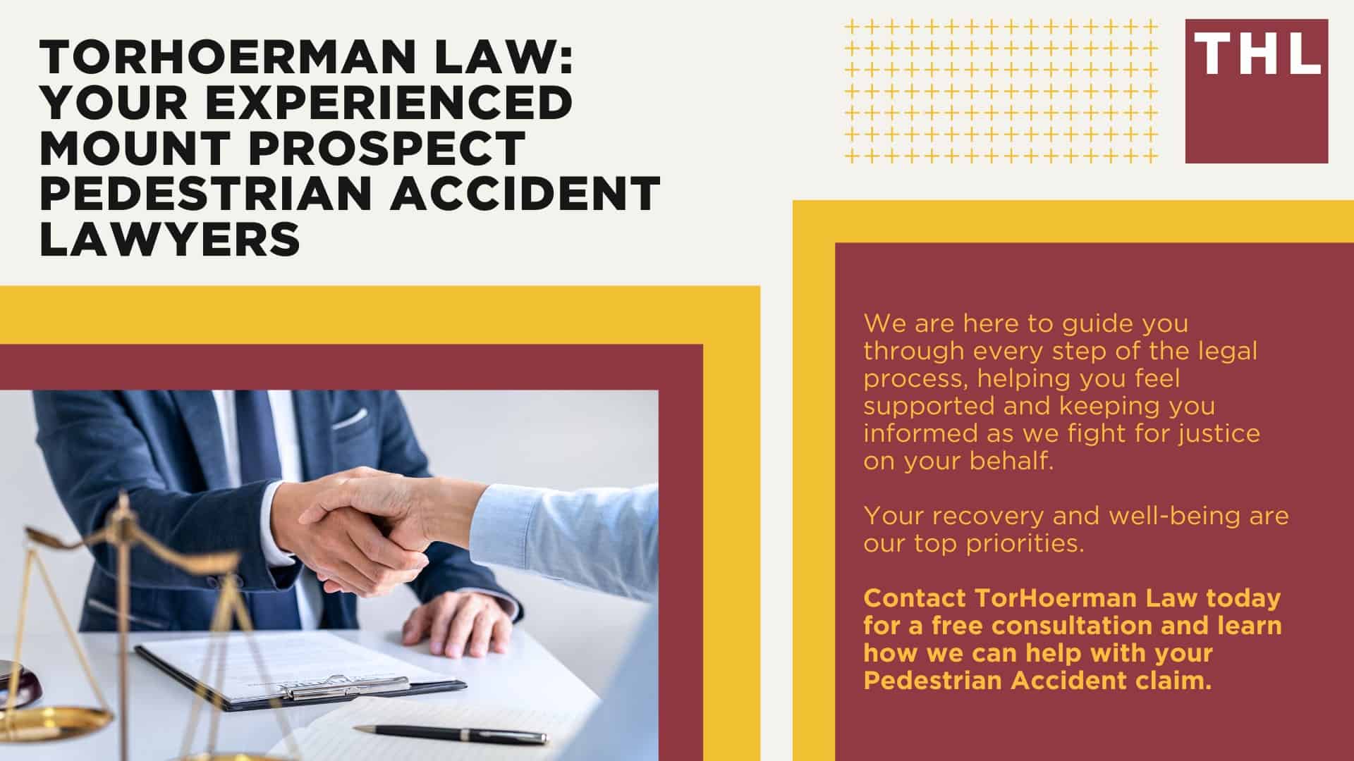 Mount Prospect Pedestrian Accident Lawyer; Meet Our Mount Prospect Pedestrian Accident Lawyers; How Much Does it Cost to Hire a Mount Prospect Pedestrian Accident Attorney; What To Do After a Pedestrian Accident in Mount Prospect; Evidence in Pedestrian Accident Claims; Damages in a Pedestrian Accident Lawsuit; The Legal Process for a Pedestrian Accident Claim in Mount Prospect; How Do Pedestrian Accidents Happen; Common Injuries Sustained in Pedestrian Accidents; TorHoerman Law_ Your Experienced Mount Prospect Pedestrian Accident Lawyers