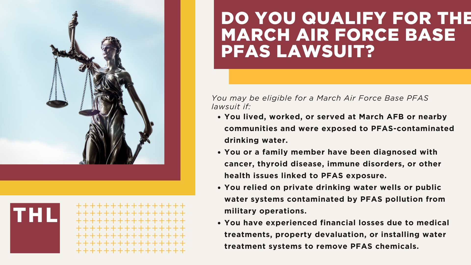 PFAS Chemicals at Dangerous Levels in March Air Force Base Groundwater; PFAS Levels Detected at March AFB; Impacted Populations at March AFB; Addressing PFAS Contamination at March AFB; Broader Implications of PFAS Contamination; What Are PFAS Chemicals and What Makes Them Dangerous; Why Are PFAS Chemicals Dangerous; Health Risks Associated With PFAS Exposure; Environmental Impact of PFAS; PFAS Litigation_ An Overview; Broader Goals of PFAS Litigation; Do You Qualify For The March Air Force Base PFAS Lawsuit