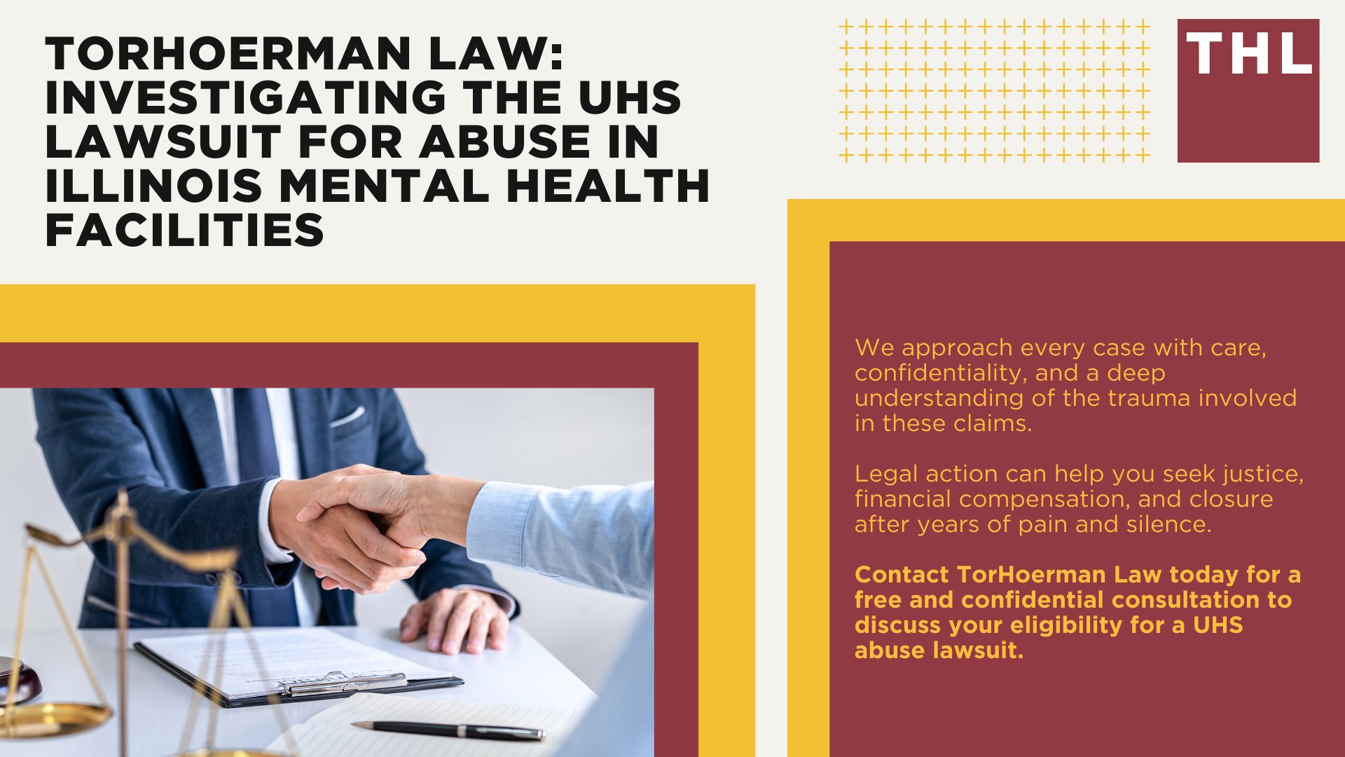 An Overview of the Universal Health Services Lawsuit Investigation; What Mental Hospitals and Psychiatric Facilities are Named in Lawsuits; What Types of Abuse are Claimed in These Lawsuits; The Lasting Impact on Survivors and Their Families; Psychological and Emotional Trauma; Disruption of Education and Development; Do You Qualify for a UHS Lawsuit; Gathering Evidence for Legal Action; Damages in UHS Abuse Lawsuits; TorHoerman Law_ Investigating the UHS Lawsuit for Abuse in Illinois Mental Health Facilities