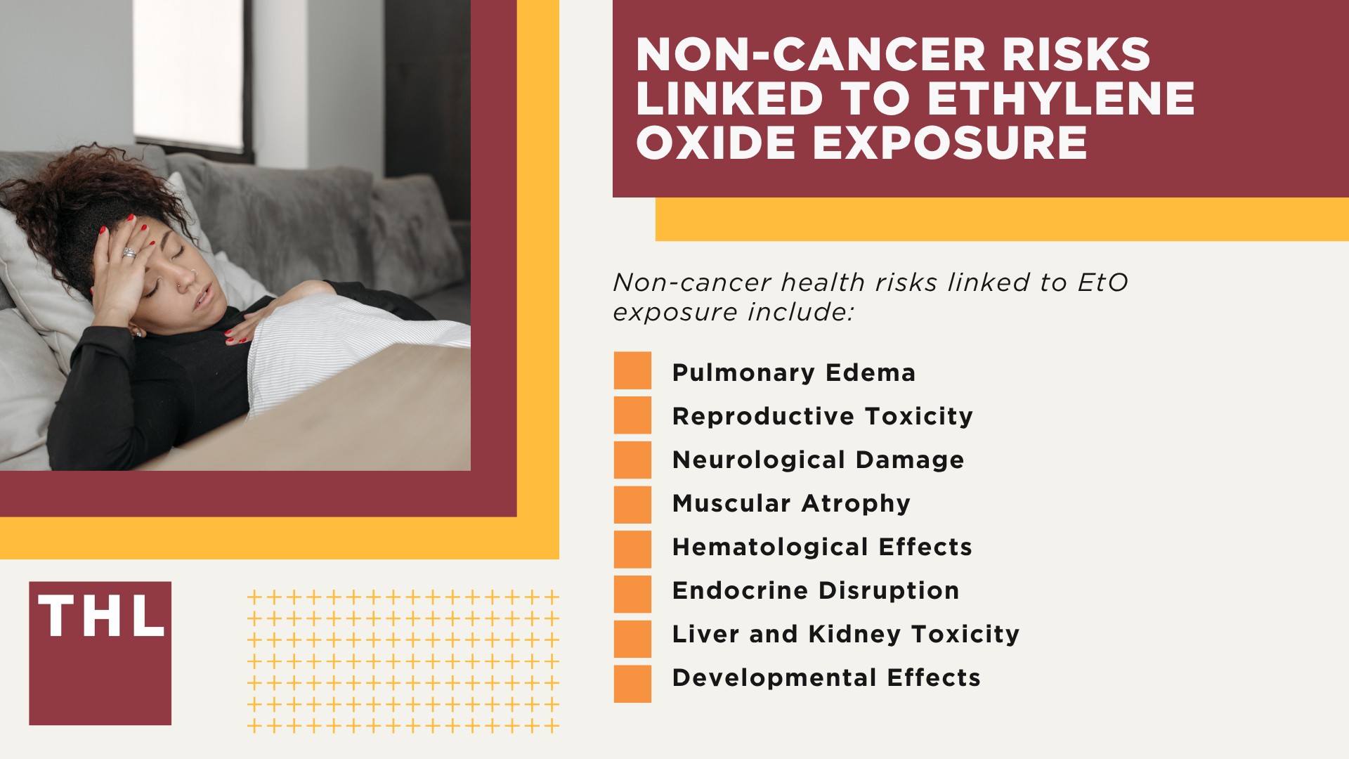 Commercial Sterilization Facility Ethylene Oxide Exposure_ Overview; What Commercial Sterilization Facilities Emit Dangerous Levels of Ethylene Oxide; Health Effects of Human Exposure to Ethylene Oxide Emissions; Symptoms of Exposure to Ethylene Oxide; Types of Cancer Linked to Ethylene Oxide Exposure; Non-Cancer Risks Linked to Ethylene Oxide Exposure
