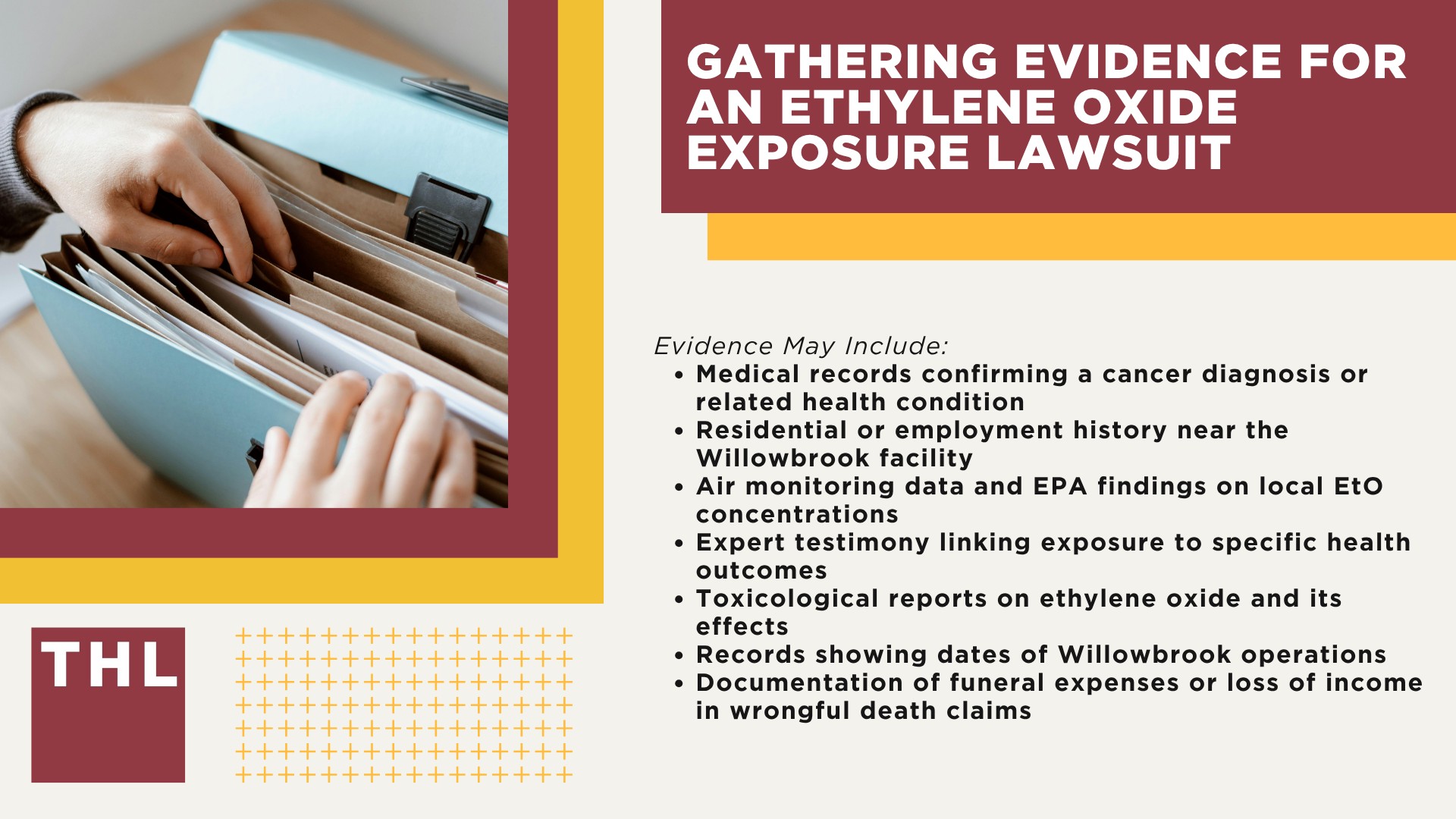 Sterigenics Willowbrook Lawsuit Overview_ Serious Health Effects Linked to EtO Exposure; Health Effects of Ethylene Oxide Exposure; Regulations Implemented and Actions Taken to Reduce Emissions and Risk of EtO Exposure; Do You Qualify for the Sterigenics Willowbrook Lawsuit; Gathering Evidence for an Ethylene Oxide Exposure Lawsuit
