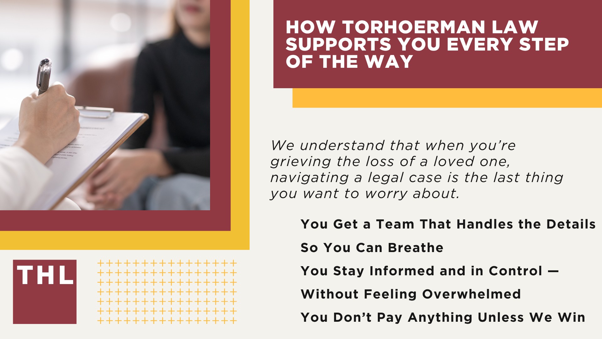 Missouri's Wrongful Death Statutes; Who Can File a Wrongful Death Lawsuit; What Damages Can Be Recovered; How Long Does a Wrongful Death Lawsuit Take in Missouri__ Estimated Timelines; What Affects How Long a Wrongful Death Lawsuit Takes; What Goes Into Your Wrongful Death Lawsuit Settlement; How TorHoerman Law Supports You Every Step of the Way