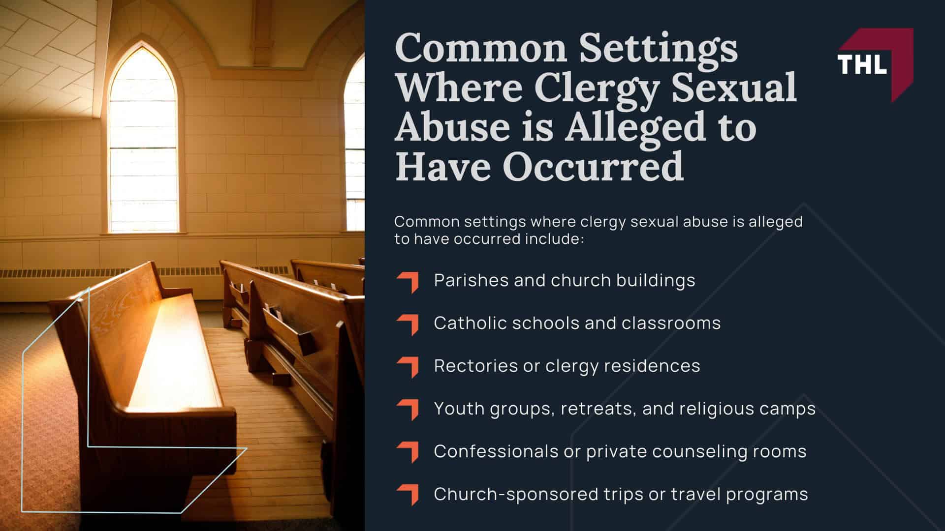 Suing for Sexual Abuse in the Catholic Church - What It Means to Sue the Catholic Church for Sexual Abuse - torhoerman law; Suing for Sexual Abuse in the Catholic Church - Civil Sexual Abuse Lawsuits vs. Criminal Charges - torhoerman law; Suing for Sexual Abuse in the Catholic Church - Who Can Be Sued in a Catholic Church Sexual Abuse Lawsuit - torhoerman law; Suing for Sexual Abuse in the Catholic Church - Survivors Can Recover Compensation Through Civil Litigation - torhoerman law; Suing for Sexual Abuse in the Catholic Church - Signs Your Experience May Support a Civil Claim - torhoerman law; Suing for Sexual Abuse in the Catholic Church - Common Settings Where Clergy Sexual Abuse is Alleged to Have Occurred - torhoerman law