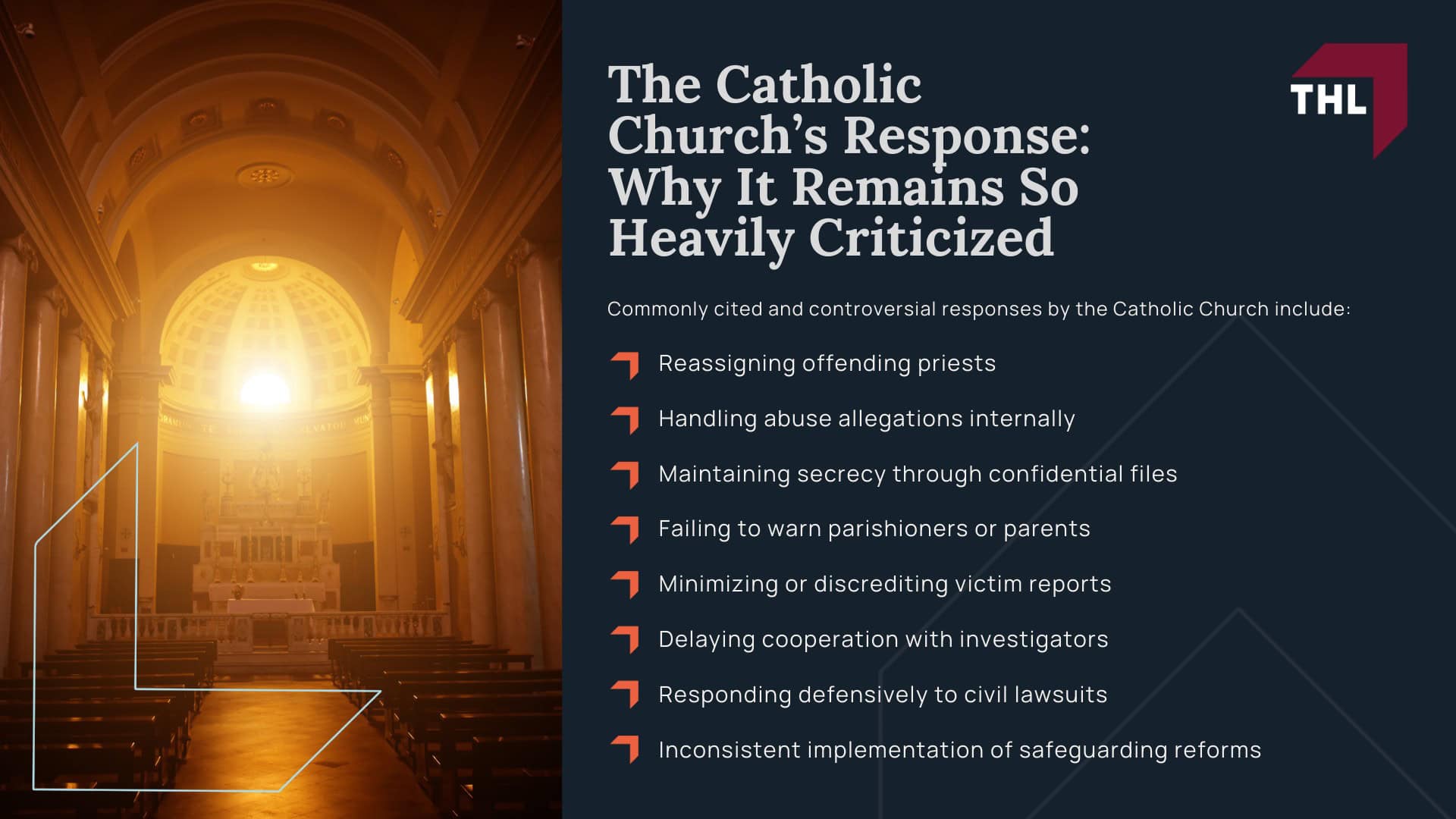 Suing for Sexual Abuse in the Catholic Church - What It Means to Sue the Catholic Church for Sexual Abuse - torhoerman law; Suing for Sexual Abuse in the Catholic Church - Civil Sexual Abuse Lawsuits vs. Criminal Charges - torhoerman law; Suing for Sexual Abuse in the Catholic Church - Who Can Be Sued in a Catholic Church Sexual Abuse Lawsuit - torhoerman law; Suing for Sexual Abuse in the Catholic Church - Survivors Can Recover Compensation Through Civil Litigation - torhoerman law; Suing for Sexual Abuse in the Catholic Church - Signs Your Experience May Support a Civil Claim - torhoerman law; Suing for Sexual Abuse in the Catholic Church - Common Settings Where Clergy Sexual Abuse is Alleged to Have Occurred - torhoerman law; Suing for Sexual Abuse in the Catholic Church - Common Institutional Warning Signs in Church Records - torhoerman law; You May Still Have a Catholic Church Sexual Abuse Claim Even If You NEVER Reported the Abuse; Suing for Sexual Abuse in the Catholic Church - History and Impact of Sexual Abuse in the Catholic Church - torhoerman law; Suing for Sexual Abuse in the Catholic Church - The Catholic Church’s Response Why It Remains So Heavily Criticized - torhoerman law