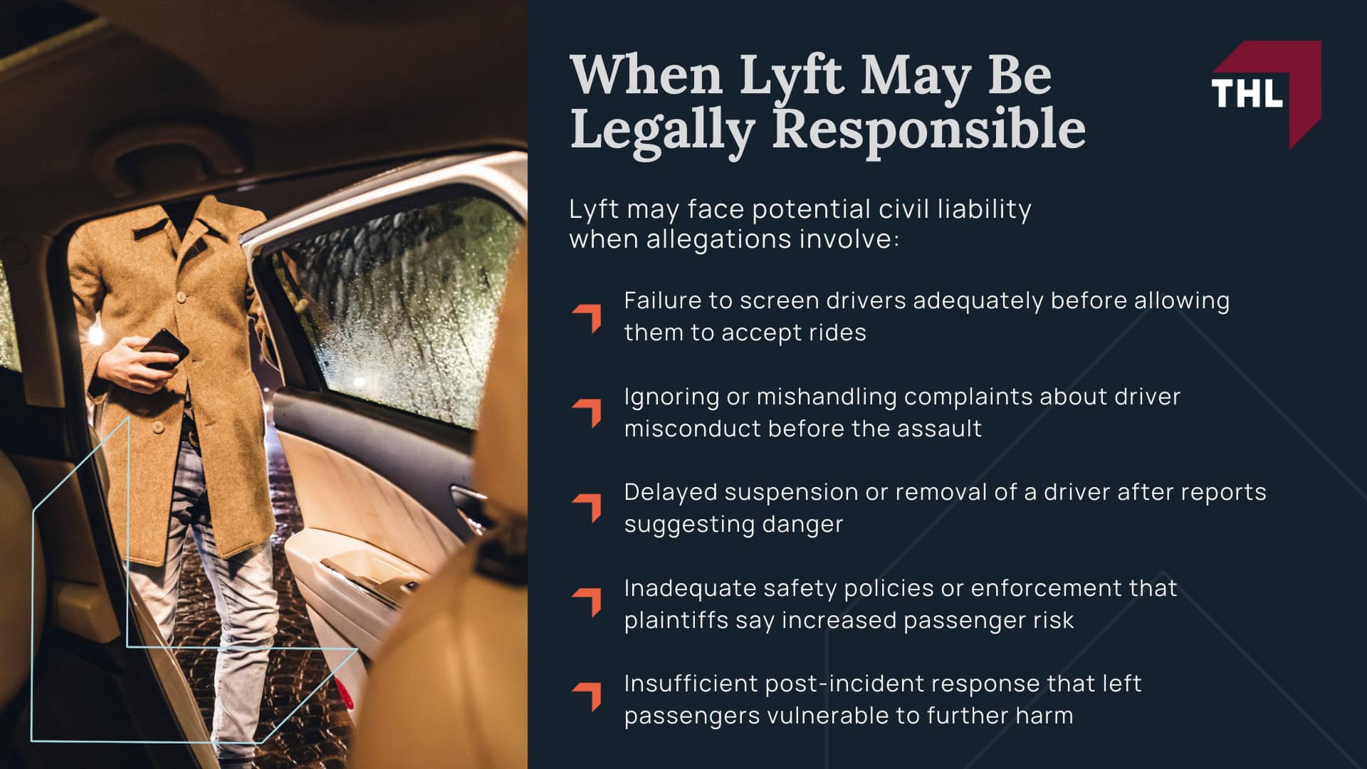 Chicago Lyft Sexual Assault Lawyer - Lyft Sexual Assault Lawsuits Overview - torhoerman law; Chicago Lyft Sexual Assault Lawyer - The Uber Comparison Uber Technologies Passenger Sexual Assault Litigation - torhoerman law; Chicago Lyft Sexual Assault Lawyer - Lyft Sexual Assault Claims Are Being Filed Nationwide - torhoerman law; Chicago Lyft Sexual Assault Lawyer - Lyft Safety Measures Overview & Background - torhoerman law; Chicago Lyft Sexual Assault Lawyer - Lyft Safety Measures Overview & Background - torhoerman law (1); Chicago Lyft Sexual Assault Lawyer - Criminal Charges vs. Civil Lawsuits for Sexual Assault - torhoerman law; Chicago Lyft Sexual Assault Lawyer - When Lyft May Be Legally Responsible - torhoerman law