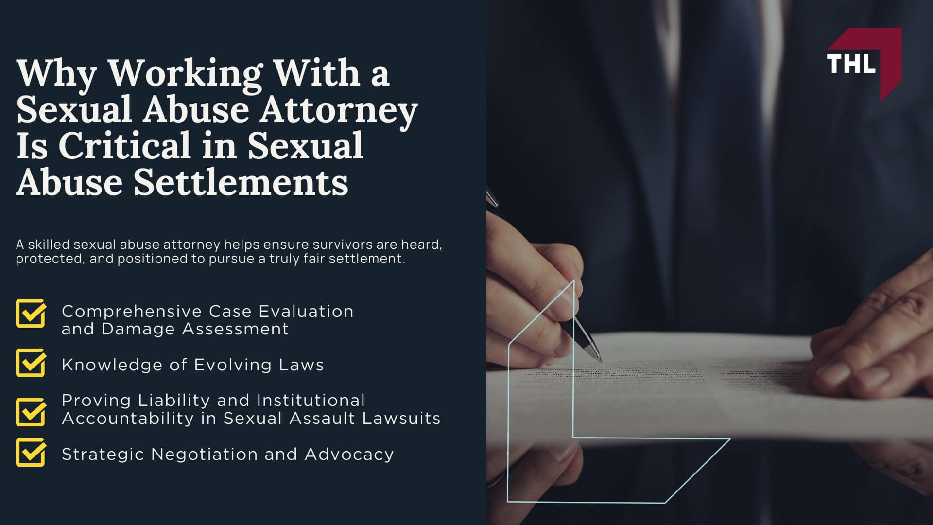 How Are Sexual Abuse Settlements Determined - What Is a Sexual Abuse Settlement - torhoerman law; How Are Sexual Abuse Settlements Determined - Factors That Influence the Value of Sexual Abuse Settlements - torhoerman law; How Are Sexual Abuse Settlements Determined - Types of Damages Victims May Recover - torhoerman law; How Are Sexual Abuse Settlements Determined - How Settlement Negotiations Unfold - torhoerman law; Why Working With a Sexual Abuse Attorney Is Critical in Sexual Abuse Settlements