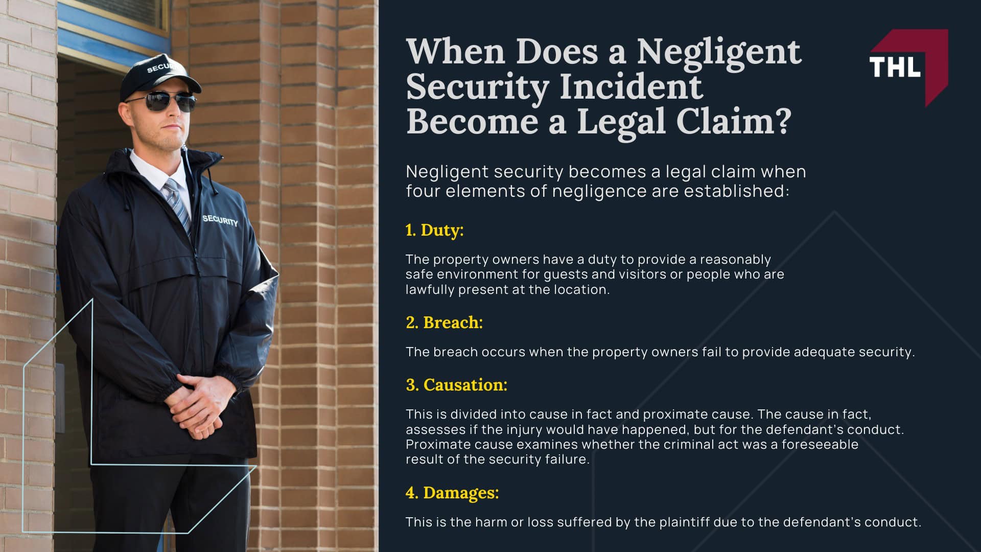 Negligent Security Lawsuit Guide - What is Negligent Security - torhoerman law; Negligent Security Lawsuit Guide - Who Can Be Held Liable in a Negligent Security Claim - torhoerman law; Negligent Security Lawsuit Guide - What Is Considered Inadequate or Negligent Security - torhoerman law; Negligent Security Lawsuit Guide - Negligent Security vs. General Premises Liability - torhoerman law; Negligent Security Lawsuit Guide - When Does a Negligent Security Incident Become a Legal Claim - torhoerman law